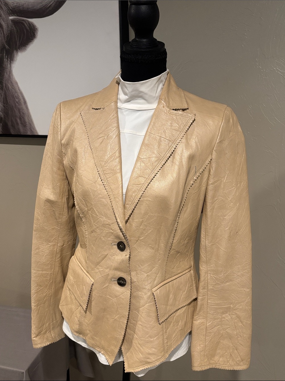 Vintage Anne Klein Cream Leather Blazer - Picture 1 of 12